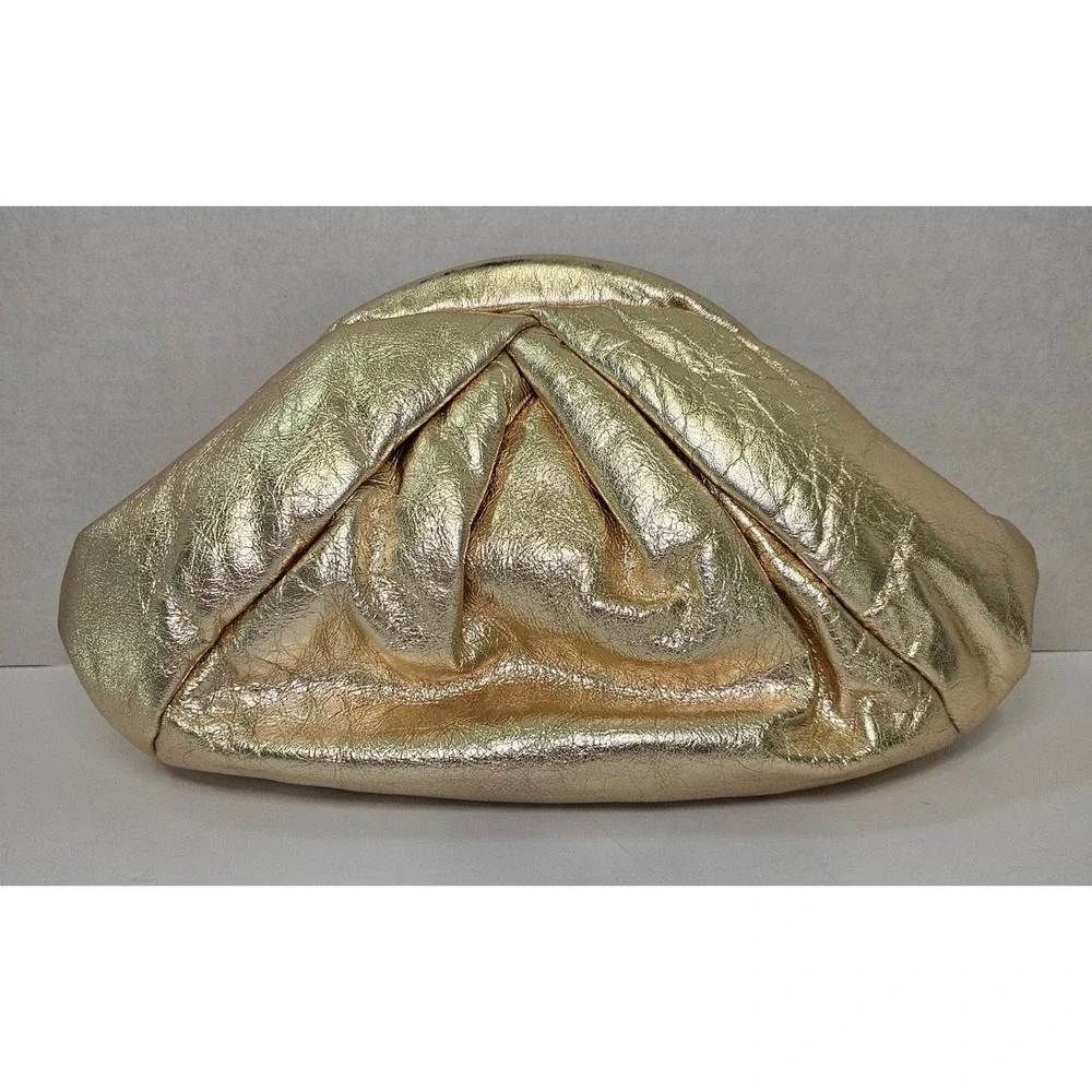 Park Avenue International Vintage 80s Gold Metallic Leather Pouch Clutch Bag USA